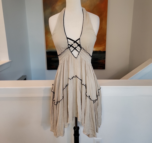 Free People Cream Backless Dress with Black Accents Size S - Picture 1 of 7